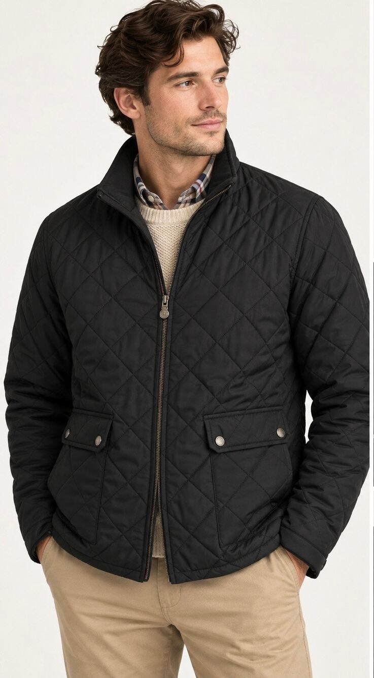 Brooks Brothers Mens S Black Quilted Barn Jacket Plaid Lined Equestrian Preppy